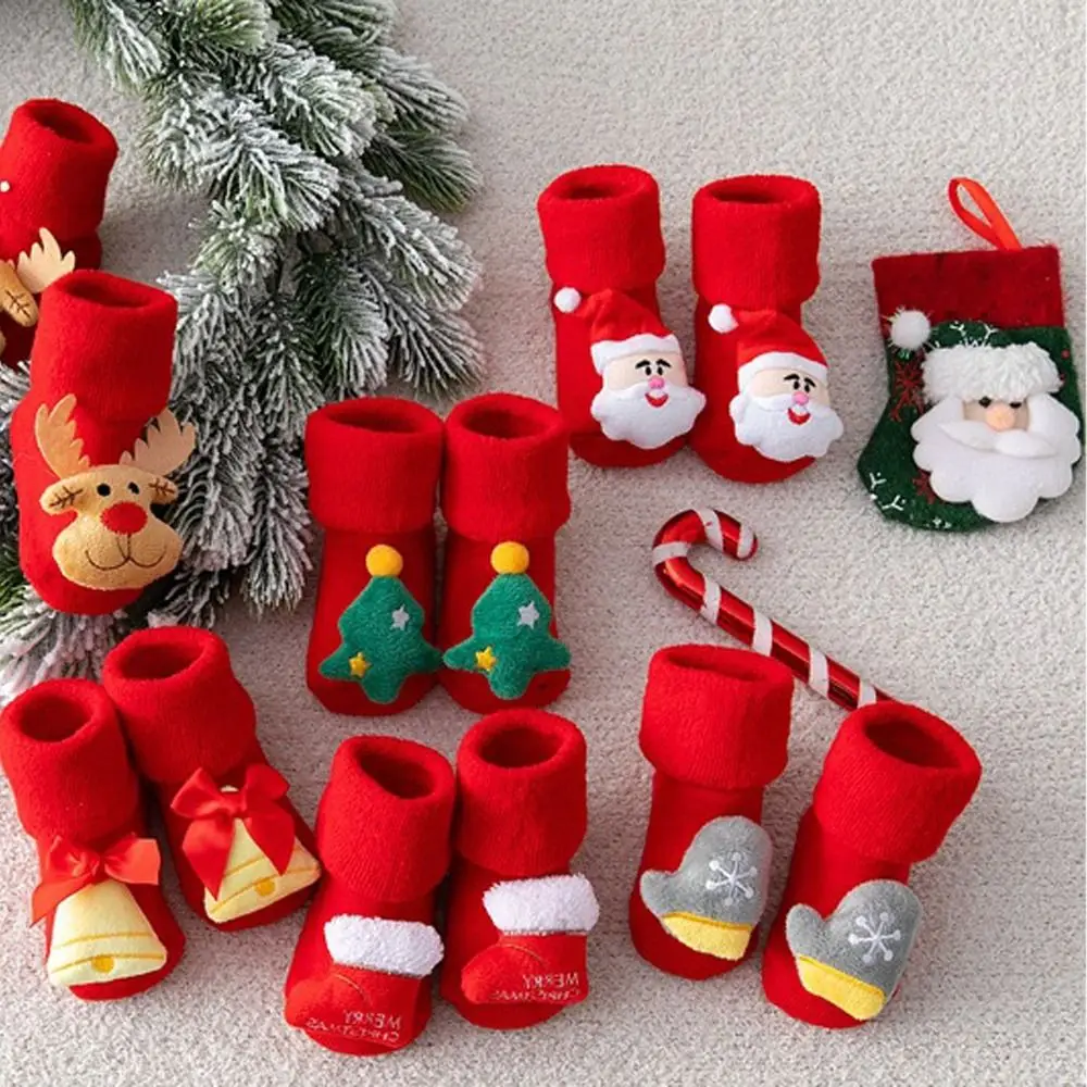 Cute Non-slip Thicken Santa Claus Deer Winter Tree Infant Short Socks Floor Socks Kids Cotton Socks Baby Christmas Socks