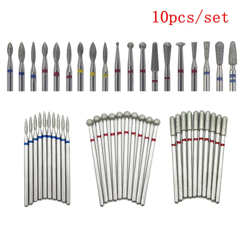 10 Uds. Brocas para cutículas de uñas, juego de fresas de diamante de 3/32 "para manicura, lima de uñas eléctrica, accesorio, cabezal de molienda para el cuidado de las uñas