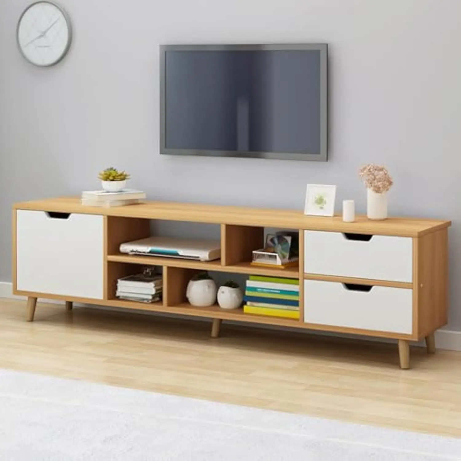 

Television Stands with 3 Drawers, TV Stands for Living Room, Modern Entertainment Eenter for 55 60 inch Television with Open Sh
