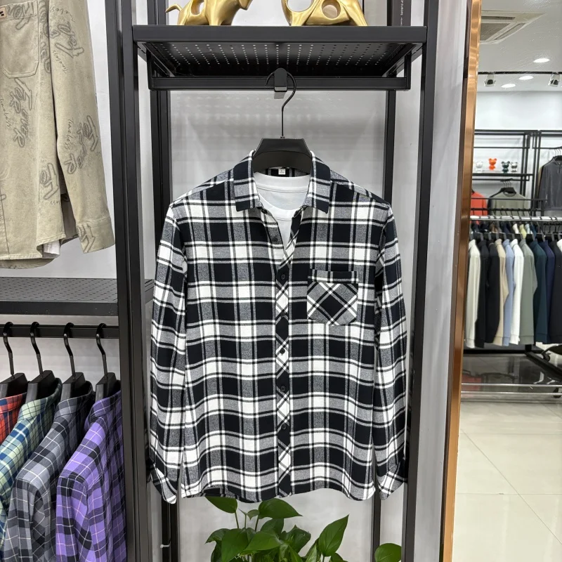 cotton100% men's autumn high quality new product sanding shirt grid lapel long sleeves pocket coat leisure fashion men clothing