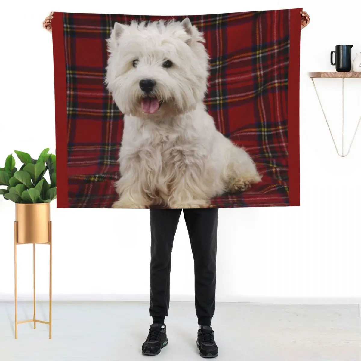 West Highland White Terrier on a Scotch Plaid Throw Blanket Warm bed plaid Giant Sofa Luxury Thicken Softest Soft Plaid Blankets
