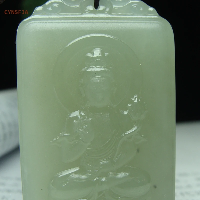 CYNSFJA New Real Certified Natural Hetian Nephrite Unisex Lucky Amulets Guanyin Jade Pendant Light Green Hand-Carved Bless Gifts