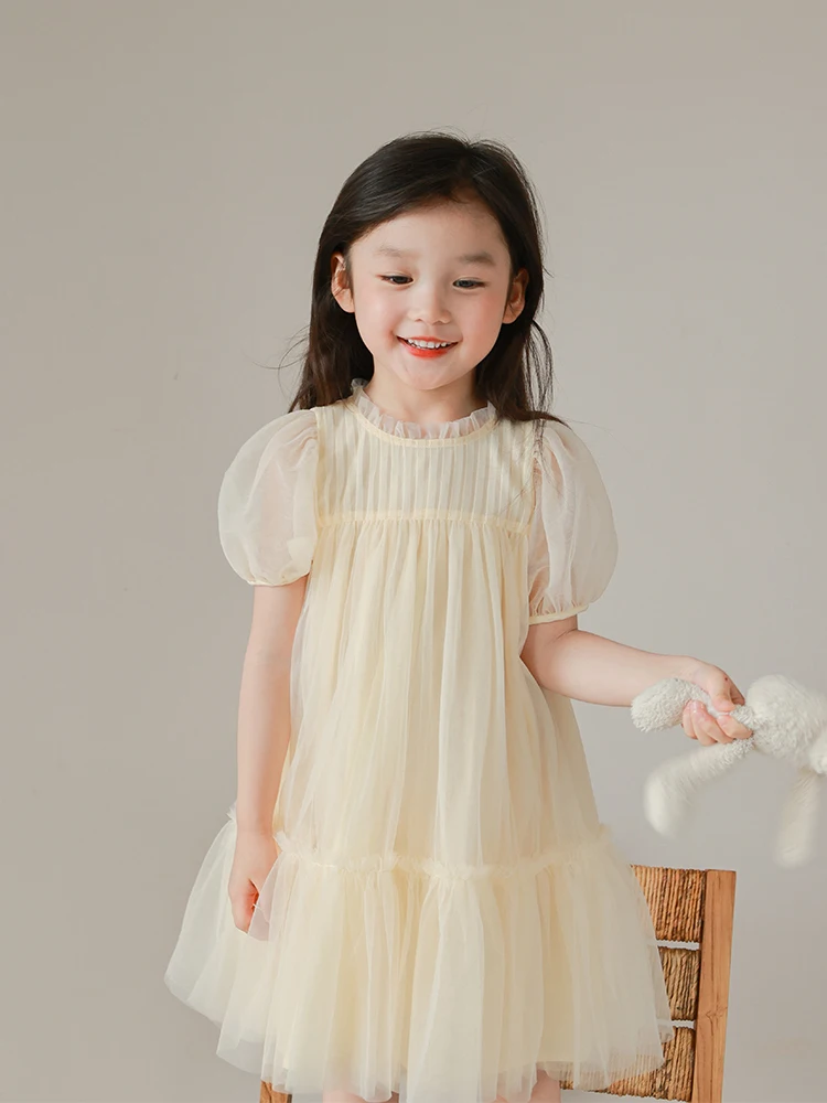 

2024 летнее однотонное Тюлевое платье принцессы для девочек, сказочные платья с рукавами-фонариками, детская модная детская одежда на день рождения