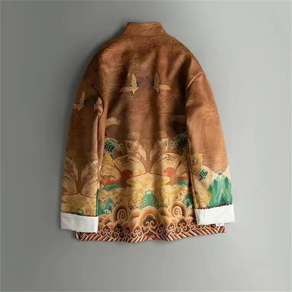 Lente En Herfst Chinese Stijl Tang Pak Heren Jeugd Mailladli Kraag Kraag Knoop Bedrukt Han Kleding Nieuwe Chinese Stijl Top