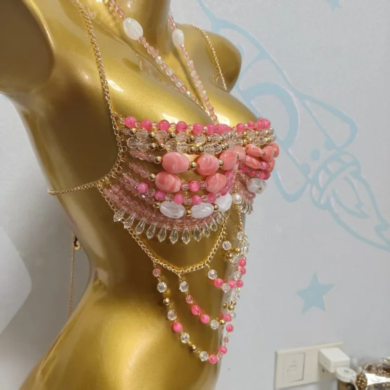 Modischer, lässiger Edelstein-BH, handgefertigte Perlen-Körperkette, Spicy-Girl-BH, rückenfrei, hängender Hals, größenverstellbar, trägerloses Perlen-Top – Detail 5