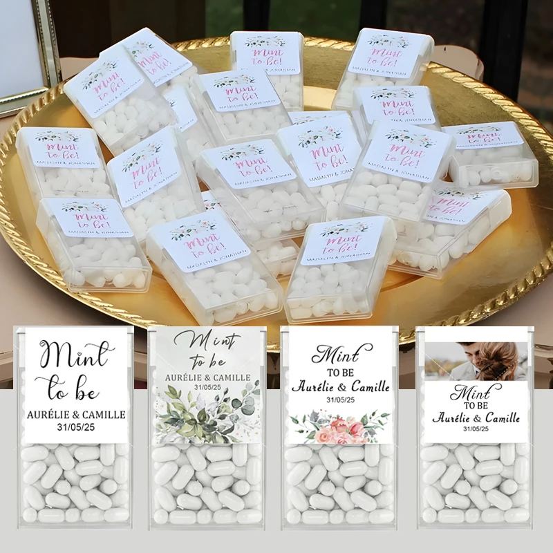 Mint to Be Labels Wedding Favors Niestandardowe naklejki na pudełka cukierków Spersonalizowane przyjęcie zaręczynowe dla gości weselnych
