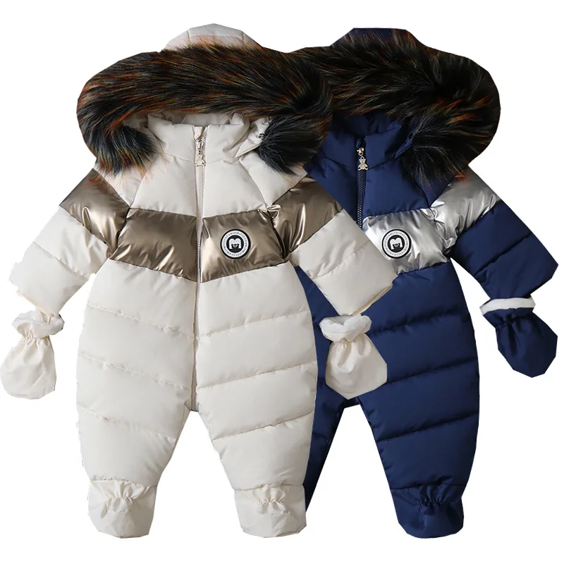 2024 Russian Winter Jumpsuit For Infant Boys Plus Velvet Warm Newborn Baby Romper 0-2 Years Boys Winter Overalls Baby Snowsuit