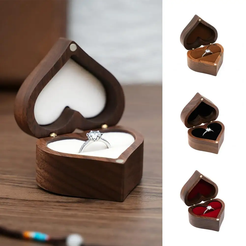 Ring Box Creative Shape Smooth Edge Elegant Wood Grain Decorative Love Heart Shaped Engagement Ring Holder Box for Home