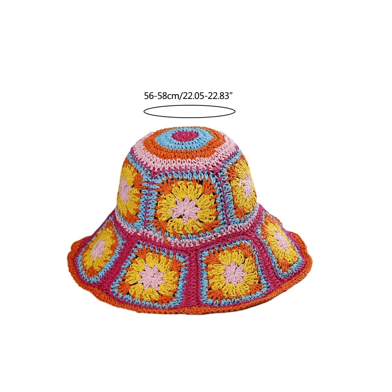 Adult\'s Boho Style Wide Brim Foldable Crochet Bucket Hat Summer Outdoor Dropshipping