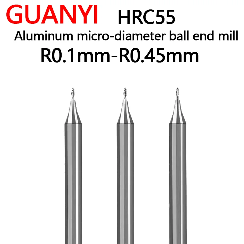 HRC55 hard metal Mini Small Diameter Micro Ball End Milling Cutter R0.1mm-R0.45mm CNC Tool