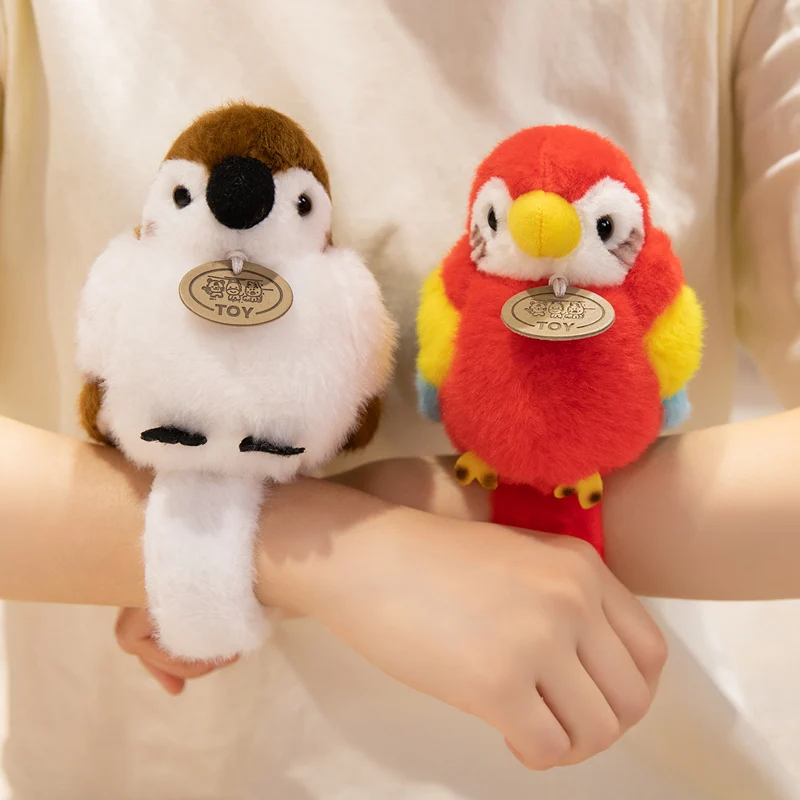 1Pc 12cm Lovely Parrot Sparrow Toucan Red-crowned Crane Plush Toys Standing Shoulder Wristband Plushie Bird Dolls Pendant Gift