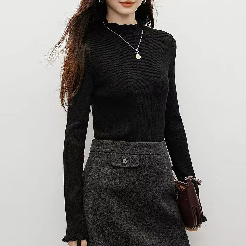 Mode Verstoorde Kraag Gebreide Trui Vrouwen Truien Lange Mouw Witte Gebreide Trui Trui Vrouwen Tops Sueters De Mujer Q2076