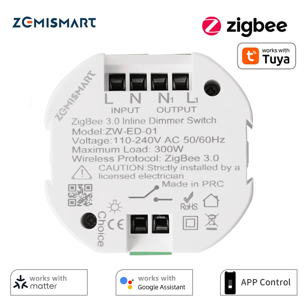 Zemismart Zigbee Dimmer Inline Module Switch Adjust Brightness Work with Tuya Smart Life Homekit Google Home SmartThings Control