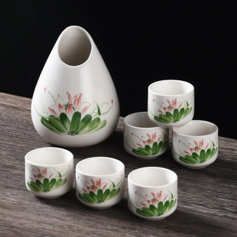 

Japanese Style Ceramic Sake Pot Set with 6 Cups Baijiu Wine Set Household Restaurant Barware for Gift Sets Kitchen Accessories