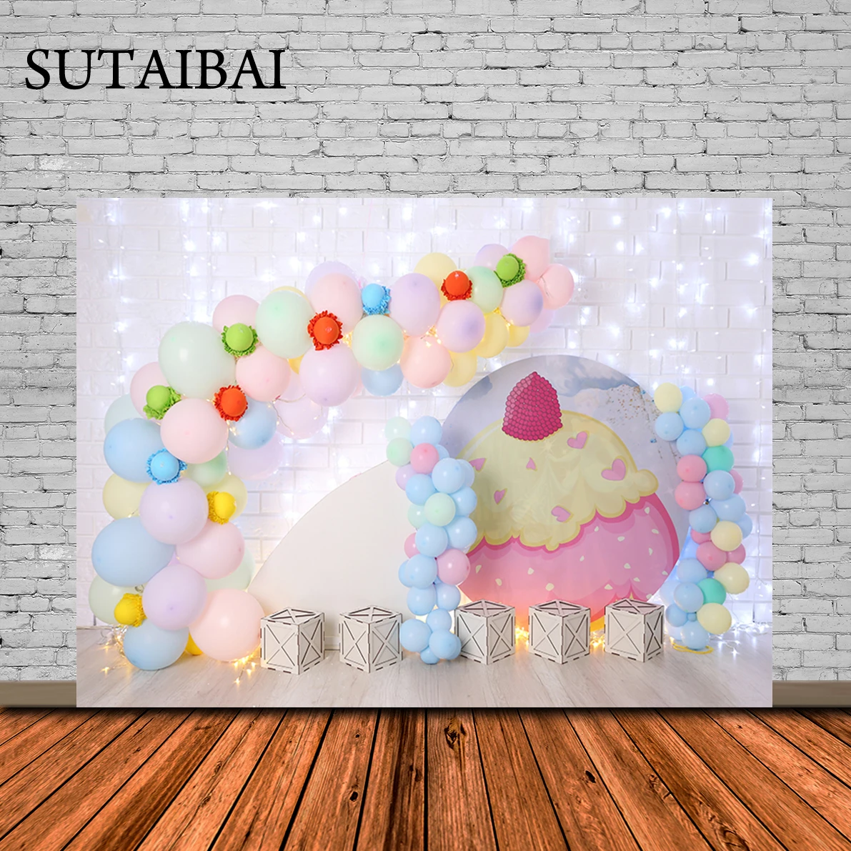 

Candy Bar Shop Theme Backdrop Decor Ice Cream Car Cupcake Lollipop Sweet Baby Birthday Party Photography Background Photo Studio