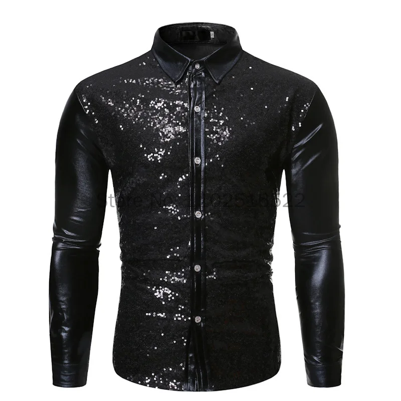 Men\'s Shiny Gold Sequin Nightclub Shirt 2023 Brand New Slim Fit Party Wedding Glitter Men Dress Shirt Stage Singer Prom Costume