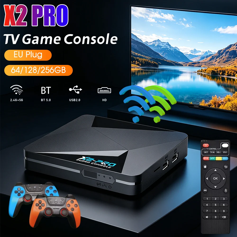 

X2 PRO Game Box 4K UHD Output Super Console with 2 Gamepads for Android 9.0 / CoreE / Emuelec 4.3 for DC/Arcade/MAME/ for Saturn
