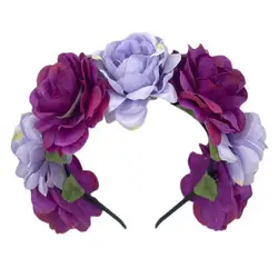 Fake Flower Decor Crown Headband Retro Imitation Rose Flower Headband Day of Dead Mexican Flower Crown Headpiece with Black