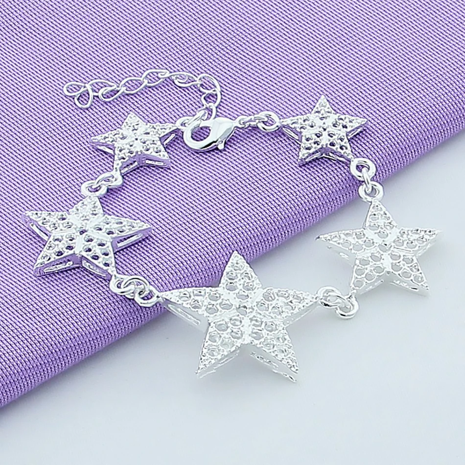 925 Sterling Silver Hollow Five-Pointed Star Charm Bracelets for Women‘s Fashion Jewelry Street Versatile Accessories