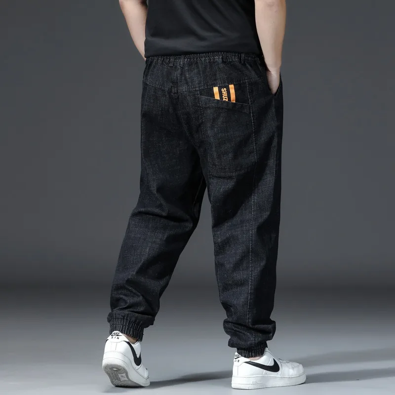 الخريف الرجال الجينز الكاحل طول ركض فضفاض حجم كبير 5XL 6XL 7XL الدنيم Sweatpants الذكور السراويل المتضخم سراويل جينز