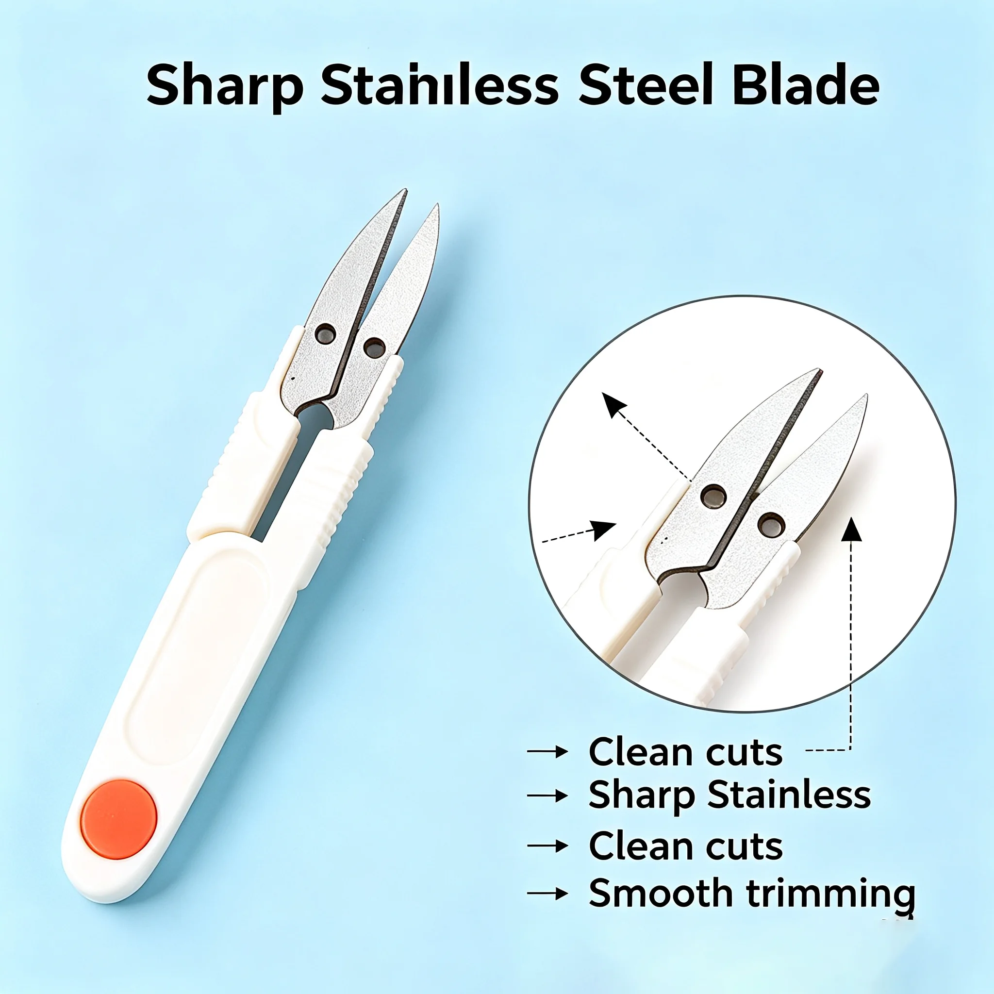 Household Portable U‑Shape Thread Snips, Removable Safety Cap, For Handcraft Thread Trimming, Lightweight Space‑saving