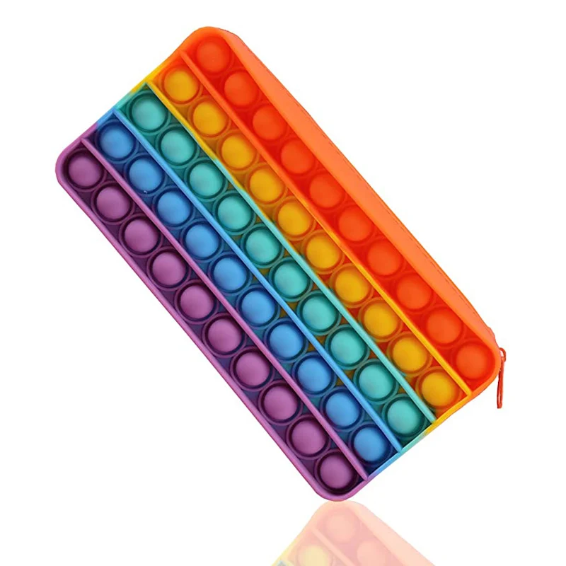 Silicone Bubble Pencil Case Sensory Fidget Toys For Kids Adults Decompression Stationery Storage Bag Juguetes Antiestrés