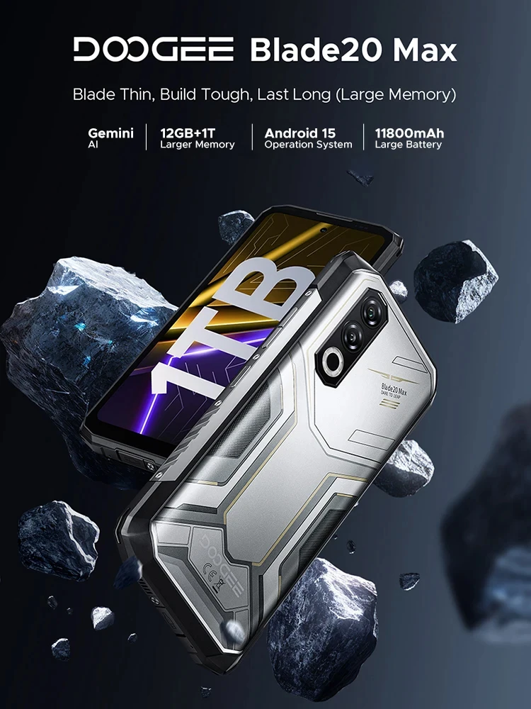 DOOGEE Blade20 Max Robustes Smartphone 36GB(12GB+24GB) RAM 1TB ROM 6,6'' Display 11800mAh Akku 64MP KI-Kamera Android 15 Smartphone