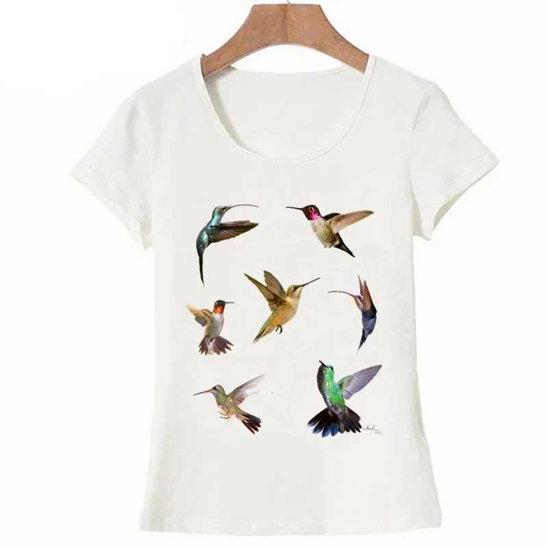 Humming Bird watercolor rainbow T-shirt summer fashion women T shirt hipster ladies tops high quality casual maiden tees