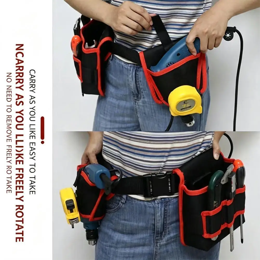Rotatable Tool Pouch With Belt Clip Oxford Professional Multi-Pocket Organizer For Electrician, Automotive,Gardeners