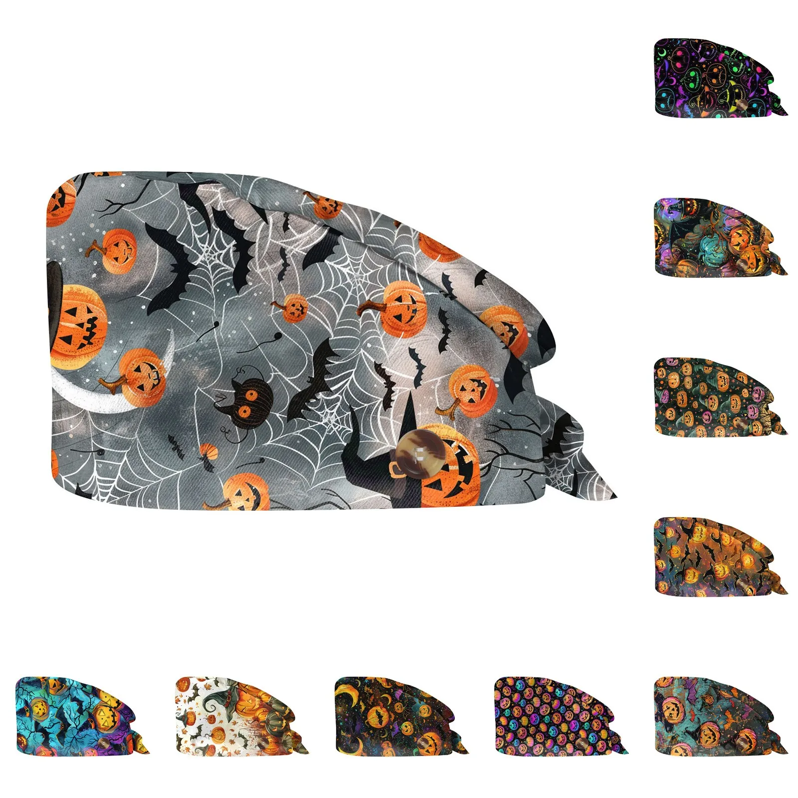 Halloween Cartoon Printing Scrubs Caps Surgery Hat Women Nurse Scrubs Cap Pet Clinic Work Hat Medical Scrub Hats