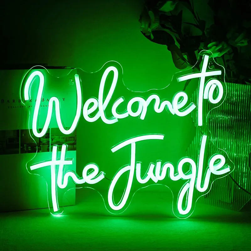 Neon Sign LED Light Welcome to the Jungle Neon Light Signs Bedroom Office Wall Decor Party Bar Shop Club Decorations Neon Art