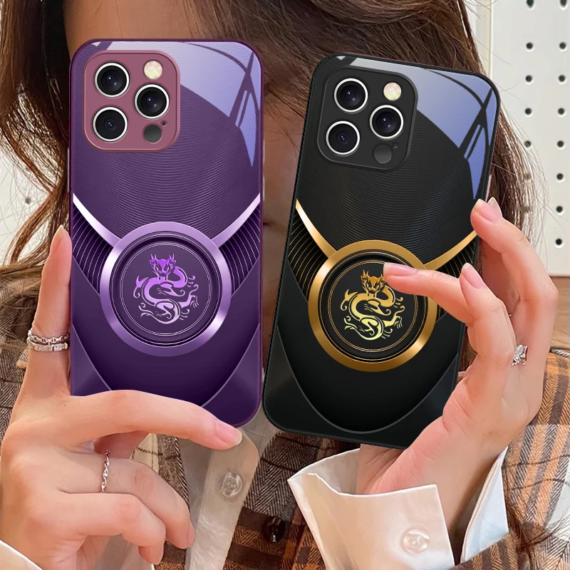 

Circular silver dragon For iPhone 16 E 15 14 13 Plus 12 mini 11 Pro Max XR Xs Max 16E X 7 8 6 6S 2022 Tempered Glass Phone Case