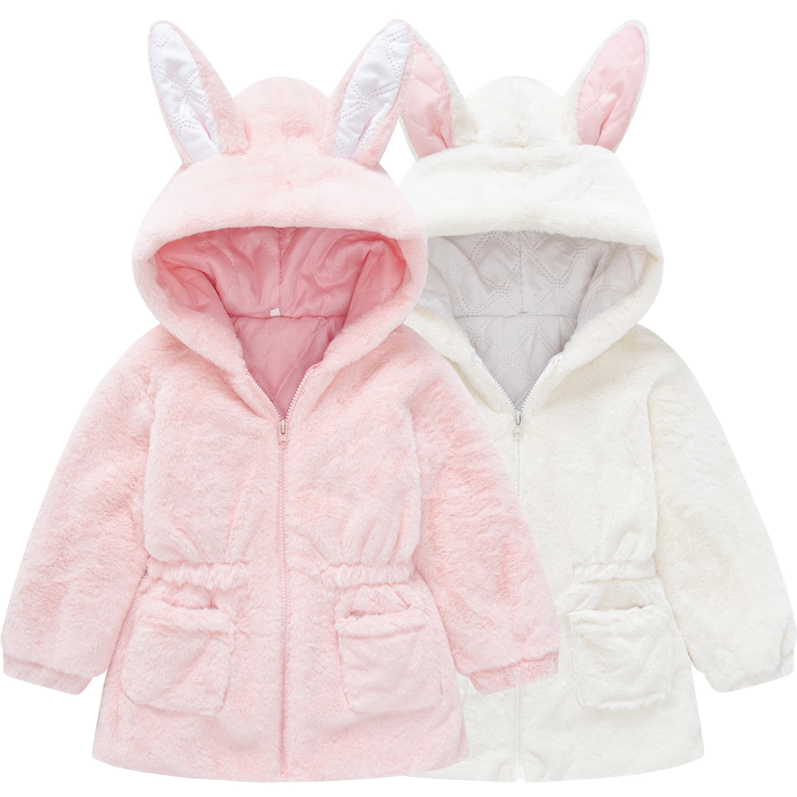 Children's Plush Parka,Girls Winter Coat,Rabbit Ears Hood Jacket,Kids Fleece Coat,Winter Warm Cute Outerwear,Toddlers Homewear