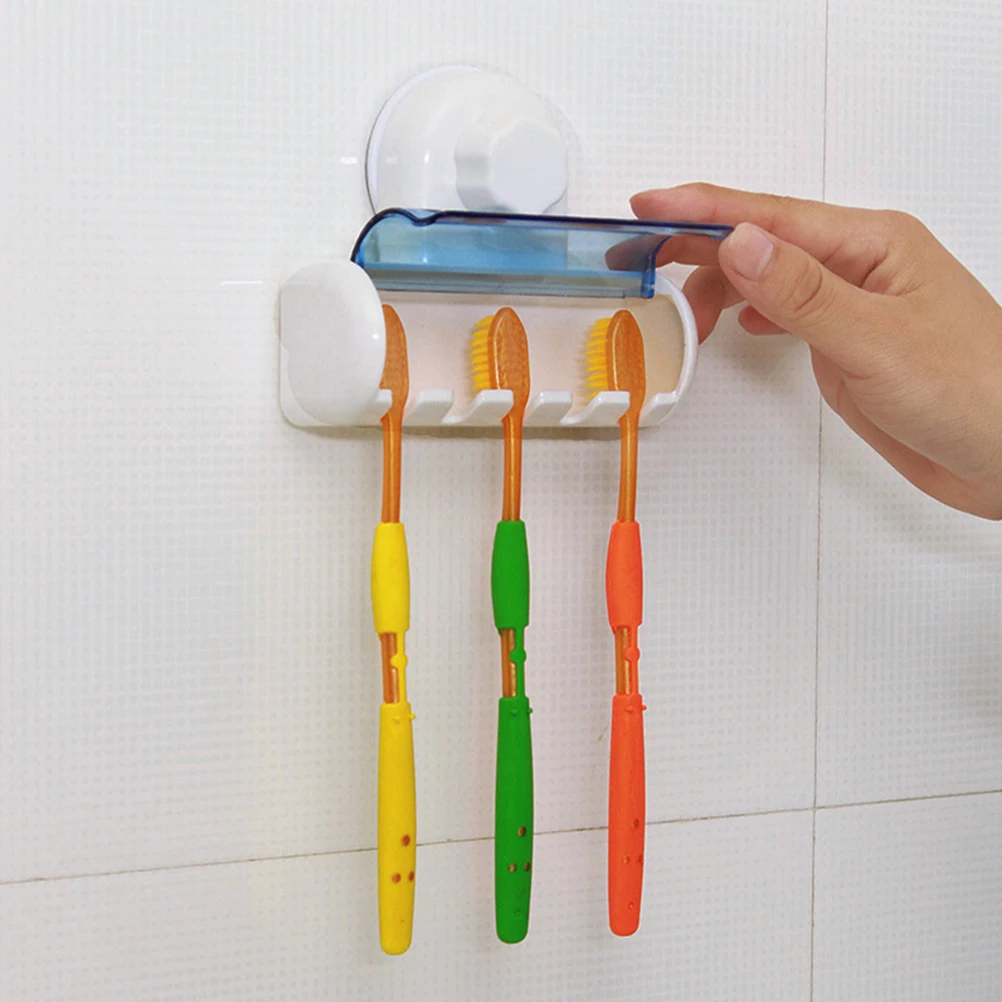 

Suction Toothbrush Holder Mounted Bathroom ganizers 5 Brush Holders Dry Clean Hygienic Dust Proof Modern Style