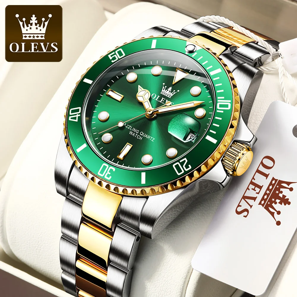 OLEVS 2021 New Fashion Men\'s Watch Green Water Ghost Stainless Steel Top Brand Luxury Sports Quartz Watch Men Relogio Masculino