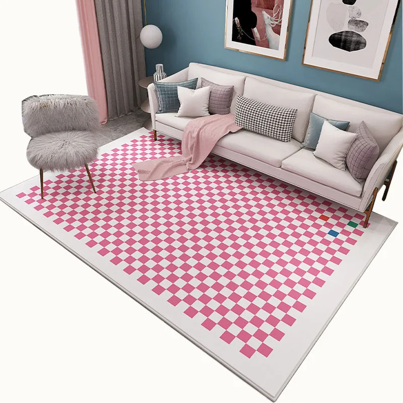 Soft Fluffy Checkered Rug Medium Pink White Green Red Black Checkered Color Moroccan Rug Living Room Non-Slip Area Rugs