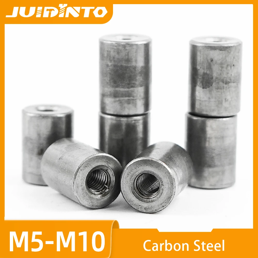 JUIDINTO 2-5pcs Long Round Coupling Nuts Carbon Steel Threaded Connector Nut Round Column Joint Extension M5 M6 M8 M10