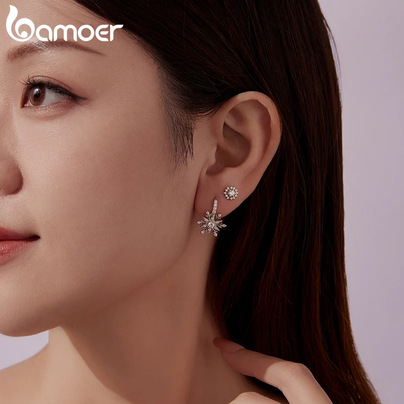 

Bamoer 925 Sterling Silver Ice Flower Ring Set Hypoallergenic Dainty Zircon Flower Stud Earring for Women Christmas Jewelry Gift