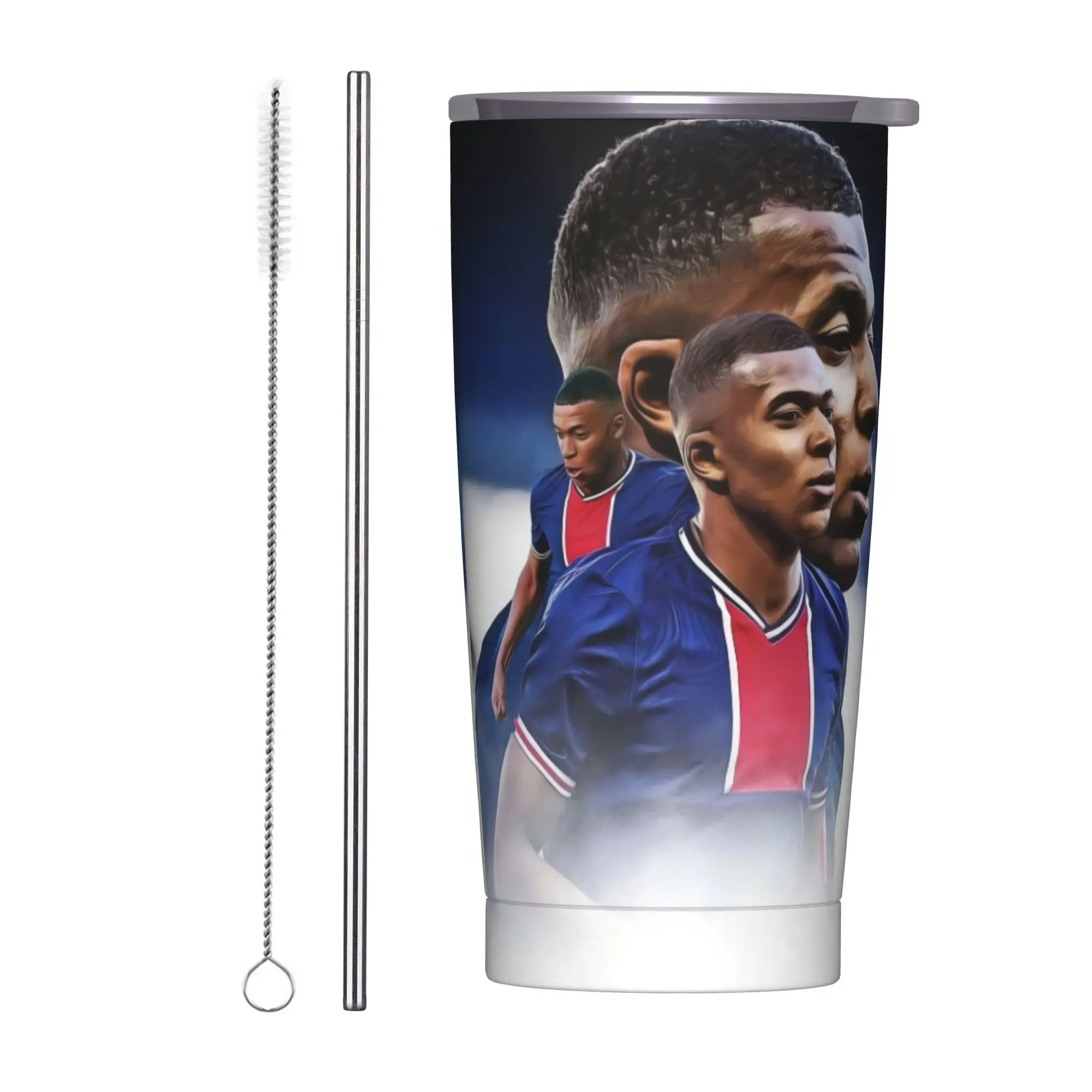 Mbappes Insulated Tumbler with Lid Football Soccer Stainless Steel Thermal Mug Outdoor Portable Water Bottle Cups, 20oz