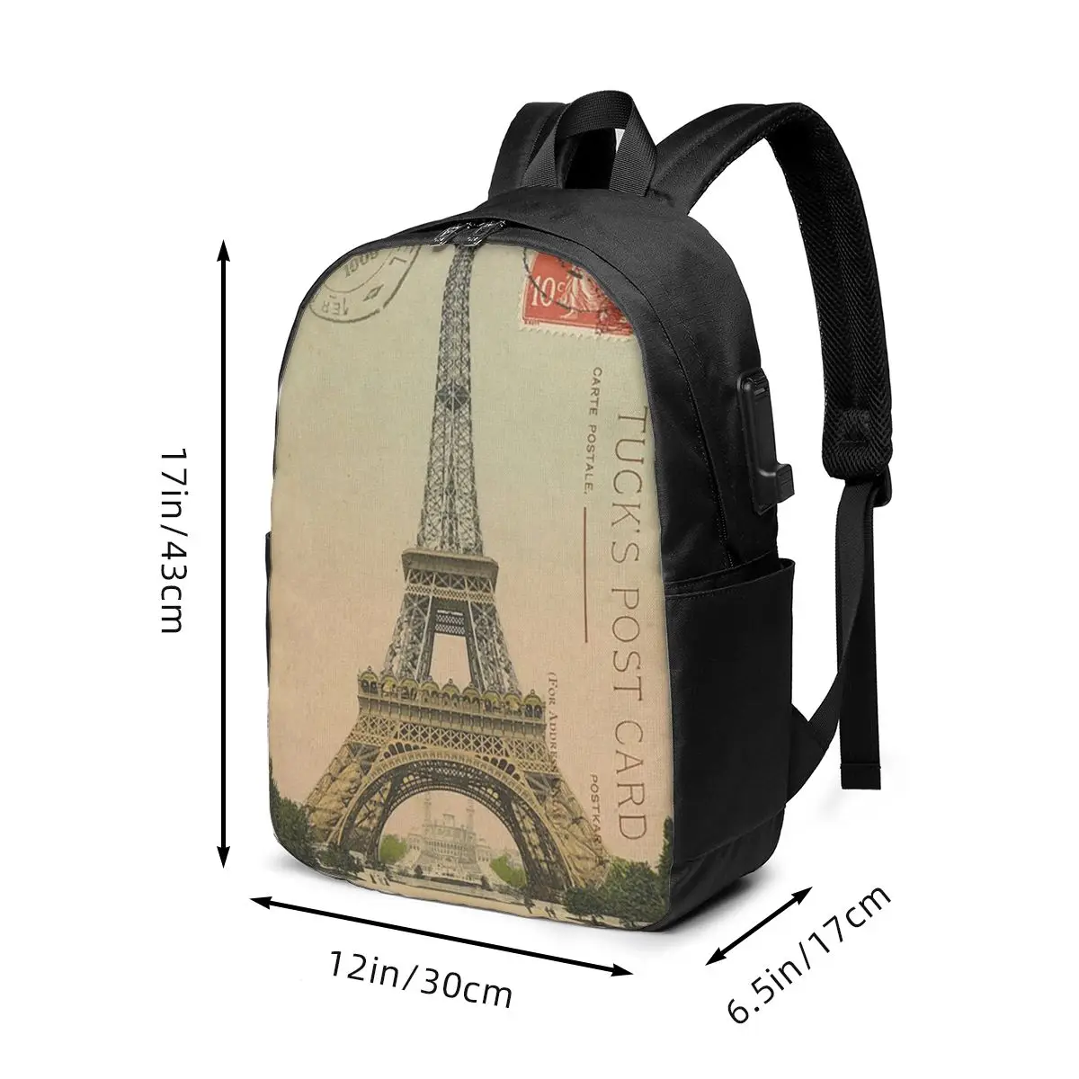 Vintage Paris Postcard Eiffel Tower Backpack Travel Notebook Bag Computer College Student School Bag Laptop Shoulder Bags