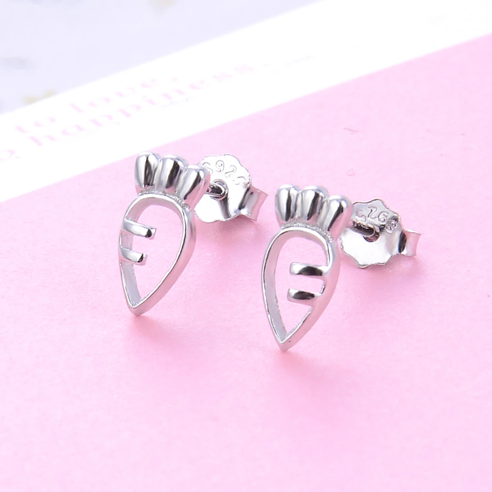Vintage Art Deco 925 Sterling Silver Carrot Stud Earrings for Women Elegant Geometric Fine Jewelry Cute Bunny Party Gift
