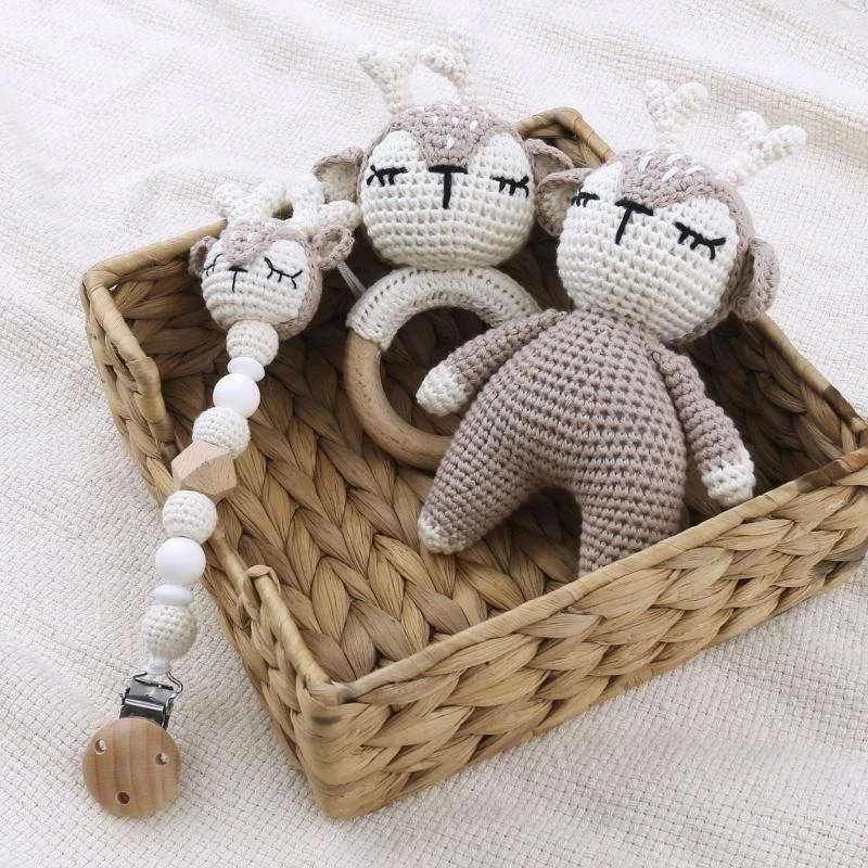 J15U Neutral Schnuller Clip Schnuller Halter Baby Beißring Ringe Baby Häkeln Hirsch