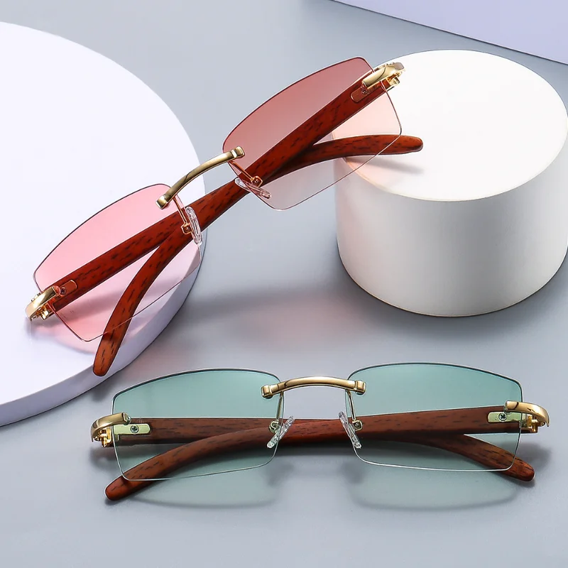 New Women Fashion Oval Sunglasses Vintage Men None Frame Sun Glasses Women's Diamond Cut Ocean Slice Glasses UV400 Eyewear