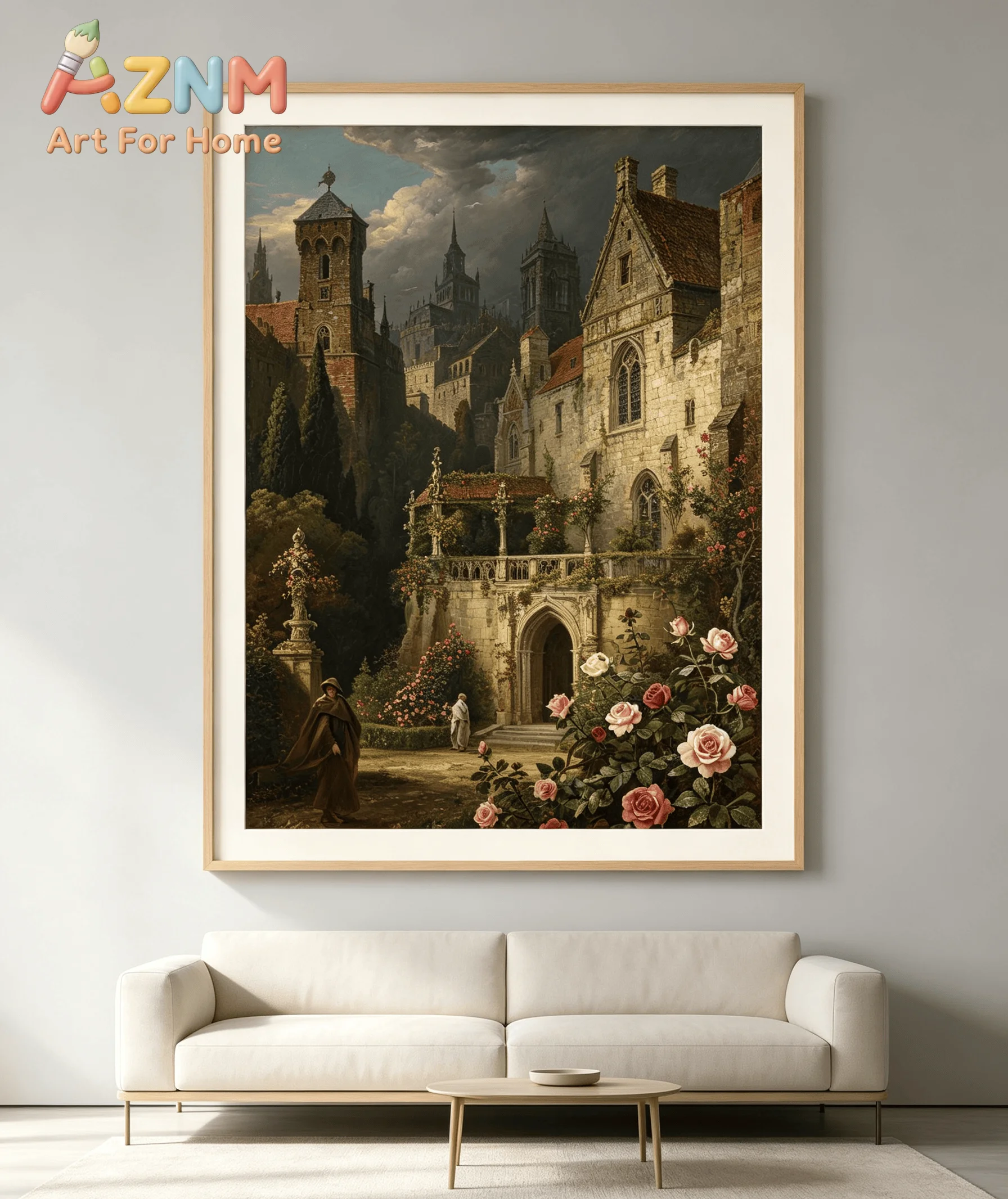 Folder Art Print Vintage Castle Rose Canvas Wall Art Gothic Building Landscape Decor for Living Room Unframed