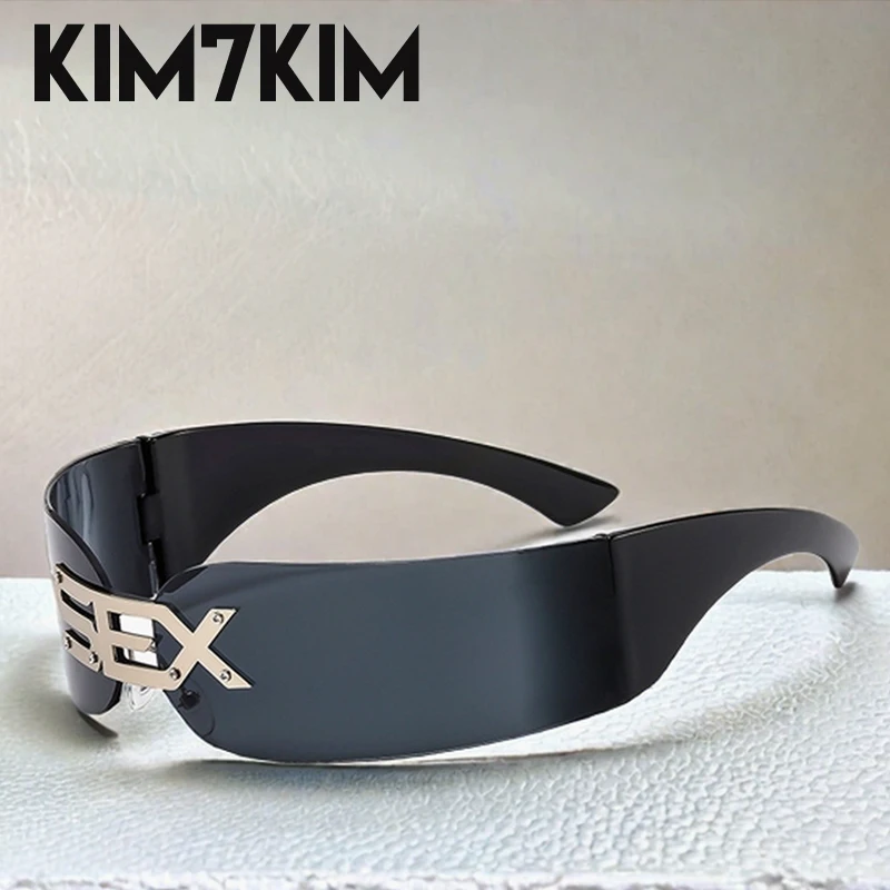 

One-Piece Steampunk Sunglasses Men Women 2025 Luxury Brand Rimless Mask Wrap Around Shield Shades For Male Retro UV400 Eyewear