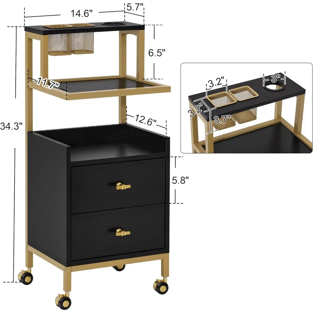 Rolling Salon Cart with Storage for Barbers, Trolley with Metal Holders and Baskets, Equipment for Beauty Salons