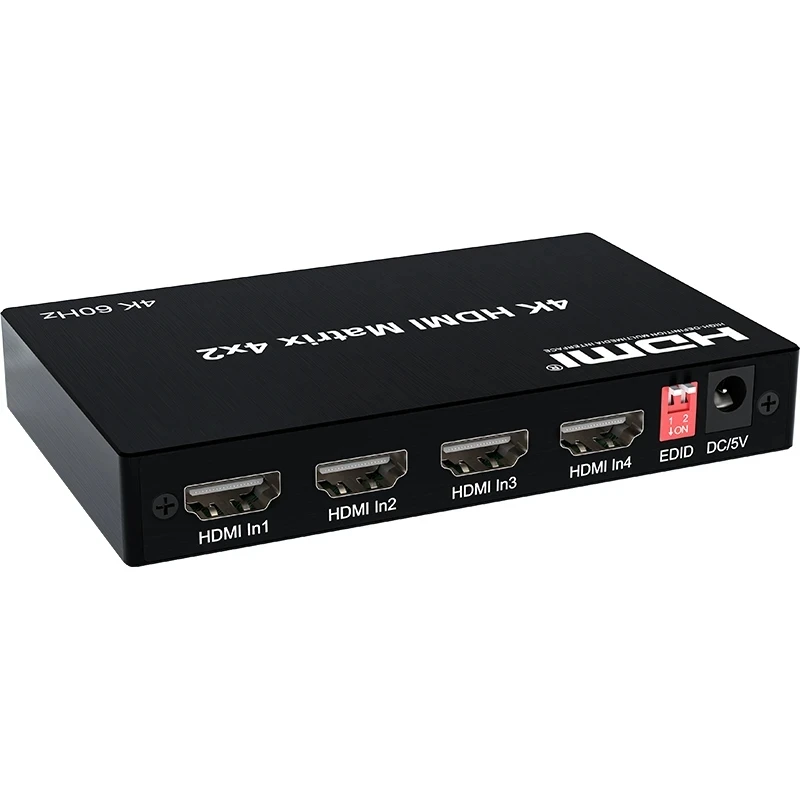 4K HDMI True Matrix Switcher 4x2 2x4 2x2 Matrix HDMI Switch Splitter 2 In 4 Out with Optical & R/L Audio Extractor HDCP2.2