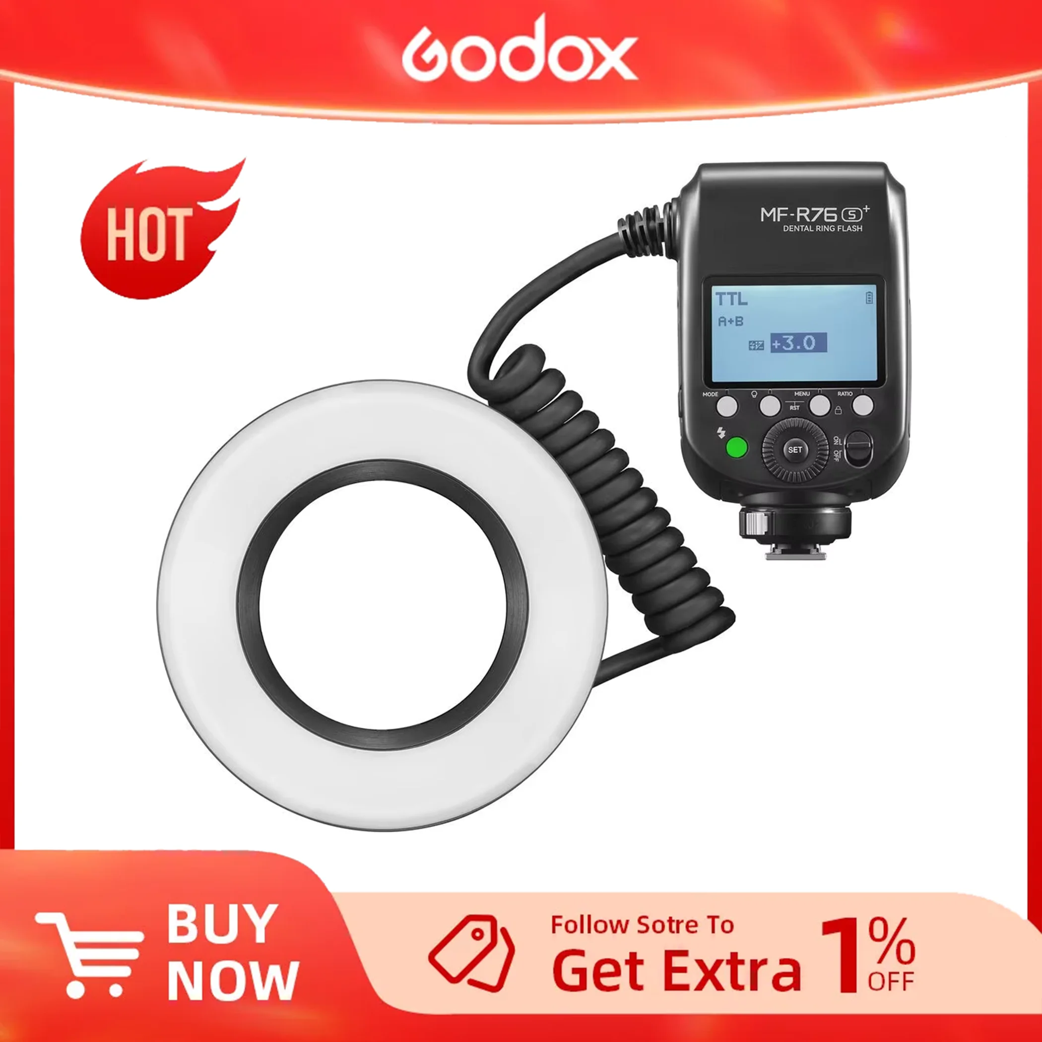 

Godox MF-R76S+ Ring Flash Dental Macro for Sony|Equipped with 2.4 GHz wireless transmission （Ring Flash）