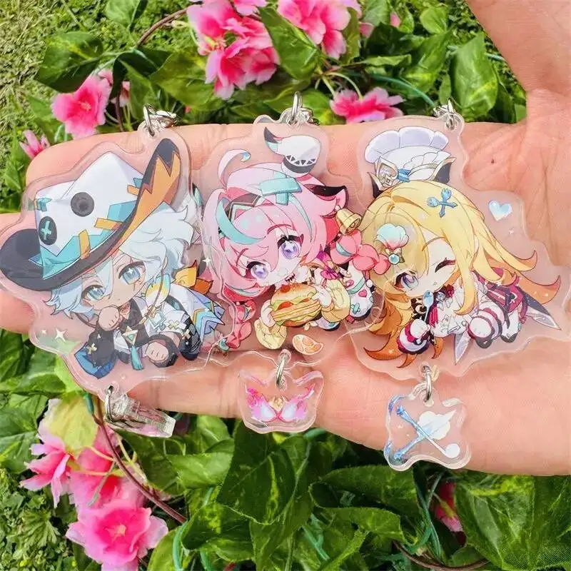 

3Pcs Anime Keychain Genshin Impact Ifa Varesa Escoffier Q Version Backpack Pendant Figure Acrylic Keyring Birthday Gift