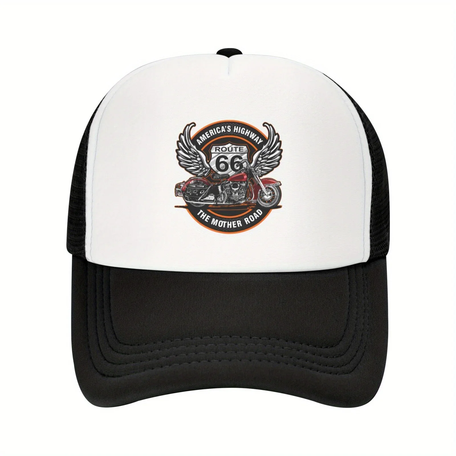 1pc Vintage-Bike-And-Sign-Route-66 Mesh Baseball Cap Men Unisex, Mesh-Back, Breathable, Sun-Protective & Adjustable Trucker Hat